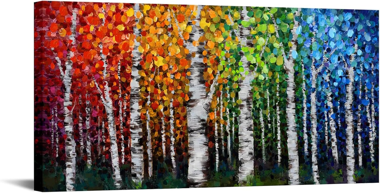 Abstract Colorful Tree of Life Painting Canvas Wall Art Big Tree Branches Picture Poster Prints for Living Room Home Decor Wrapped Ready to Hang 20x40Inch